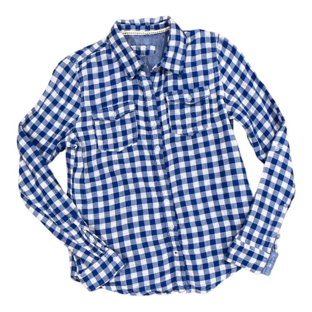 Women's Blue & White Checkered Button Down